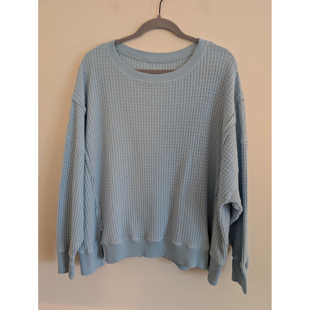 American Eagle Seriously Lived-In Waffle Knit Sweater Light Blue Oversized M